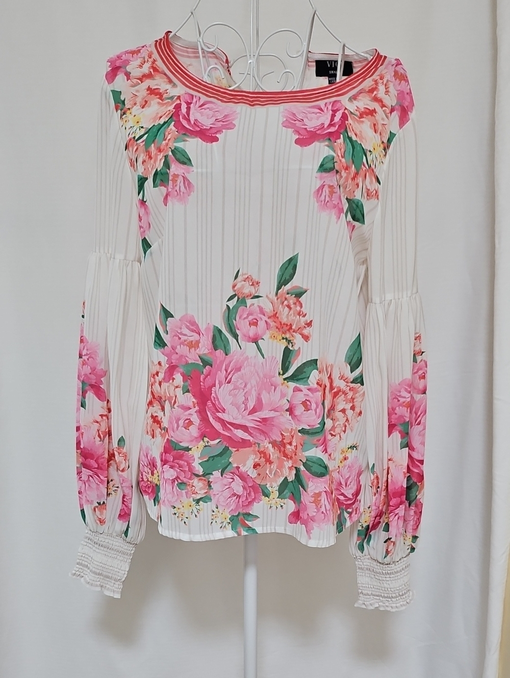 Vici Cream Blouse with Pink Floral Print